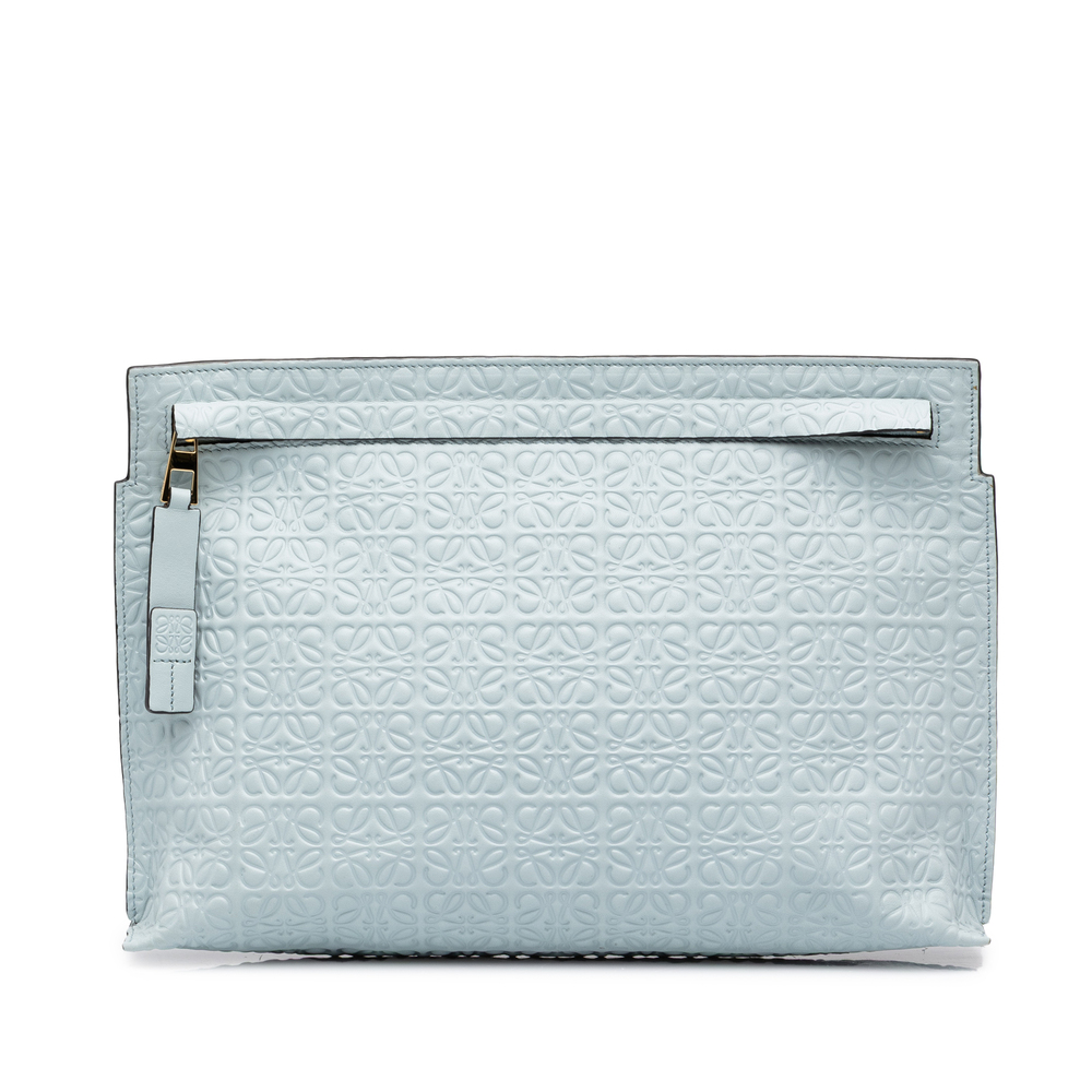 Pre-Loved LOEWE Embossed Anagram Leather Repeat T Clutch